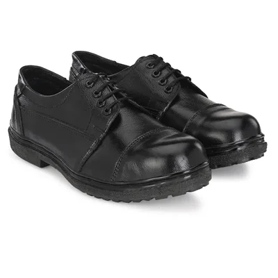 ArmaDuro Low Ankle PVC Sole Black Leather Steel Toe Safety Shoes (AD1011)(Size-6)