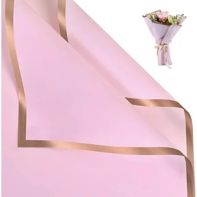 Pack of 2 FloralCraft 58x58cm Bouquet Wrapping Paper Waterproof Gold Border Pink 20 Sheets 3 Pull Bows