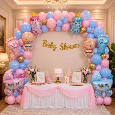 Pack of 3, Baby Shower Decoration Kit of 49 Pcs with Baby Pram Foil Balloons for Photoshoot