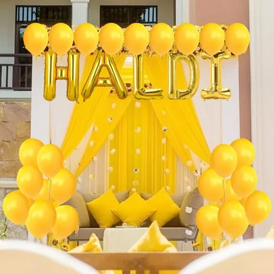 Pack of 5, Haldi Ceremony Decor Kit of 26 pcs with Haldi Foil Balloon Lettering & Yellow Latex Set