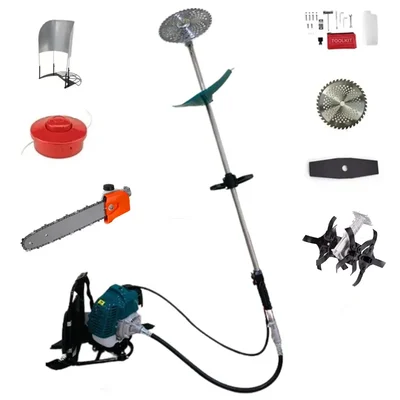 GRAMSTRONG 2 Stroke 52 CC 5 In 1 Backpack Brush Cutter with Round Tiller & Chainsaw Attachment