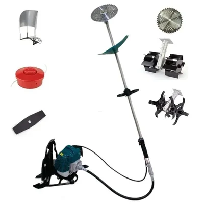 GRAMSTRONG Heavy Duty 2 Stroke 52 CC Backpack 5 in 1 Grass Cutting Machine With Flat and Round Tiller Attachment