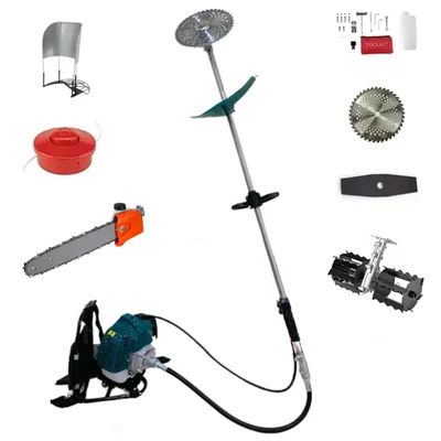 GRAMSTRONG 2 Stroke 52 CC 5 In 1 Backpack Brush Cutter with Cross Tiller & Chainsaw Attachment