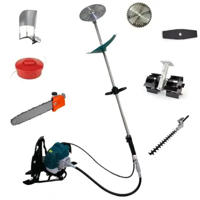 GRAMSTRONG Heavy Duty 2 Stroke 52 CC 6 In 1 Backpack Brush Cutter with Tiller, Chainsaw & Hedge Trimmer Attachment