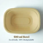 PAAVAN 500 ml, Disposable Bagasse Bowls with Lid for Serving Snacks and Dinner