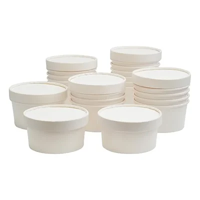 2400 Pcs, 125 ml White Disposable Bagasse Paper Container with Lid for Picnic, Travel, Food Truck 