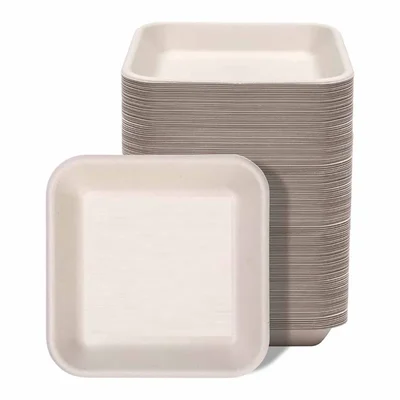 10000 Pcs, 6 Inch Premium Bagasse Square Tray for Food Serving and Takeaway
