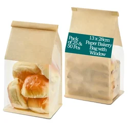 13x28cm Paper Bakery Bag with Window for Baked Food Packaging(Pack-25 pcs)