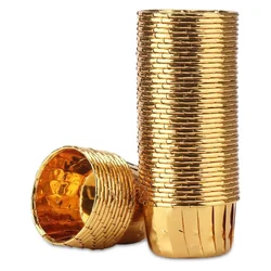 Pack of 100 POCHEON® Shiny Gold Little Cupcake Disposable Aluminium Foil Muffin Liners Baking Cups, Petite Tip Pan(Size-Small)