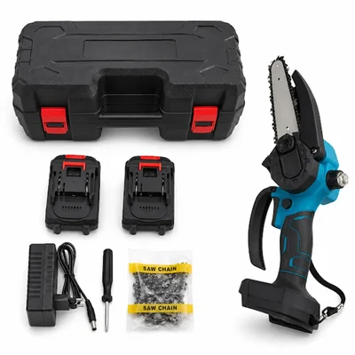 Premium 21V, 6 Inch Mini Cordless Chainsaw With Dual Battery & Accessories