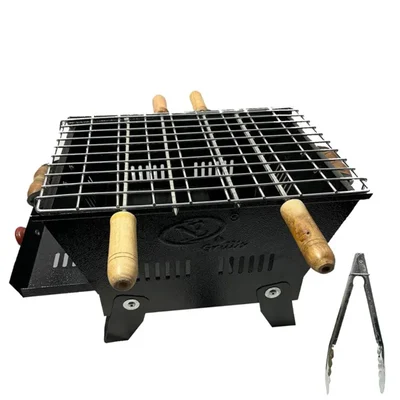 NE GRILLS Charcoal Barbeque Grill Set With Foldable Legs For Home and Picnic Use with 4 skewers,1 SS Grill,1 Tong 