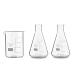 SBT Instruments Set of 3, Borosilicate 3.3 Glass Beaker and Conical Flask with Graduation Marks, 100ml Capacity