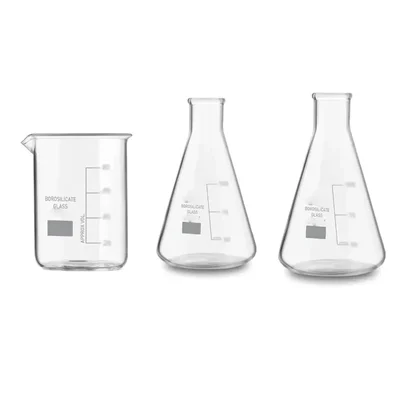 SBT Instruments Set of 3, Borosilicate 3.3 Glass Beaker and Conical Flask with Graduation Marks, 250ml Capacity