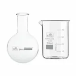 Bello Combo of Borosilicate 3.3 Glass Measuring Beaker 50ml & Round Bottom Boiling Flask 50ml for Laboratory