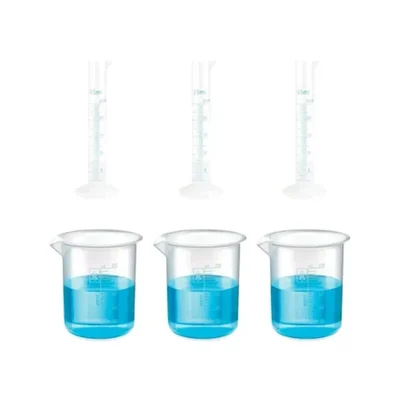 SBT Instruments Scientific Polypropylene 3 Cylinder 25ml & 3 Measuring Beaker 250ml Combo with Blue Printed Graduation