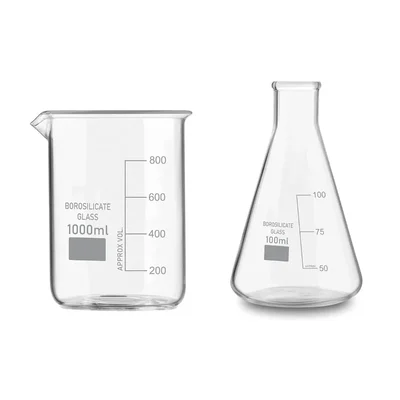 SBT Borosilicate 3.3 Glass 1000 ml Beaker and 100 ml Conical Flask with Graduation Marks