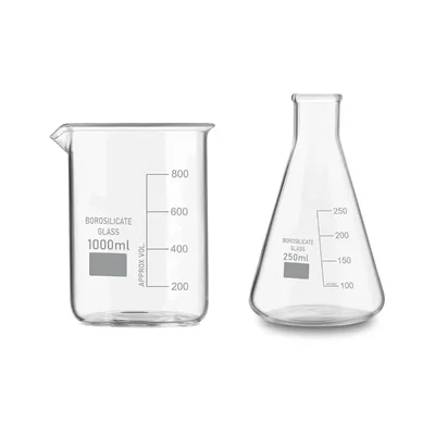 SBT Borosilicate 3.3 Glass 1000 ml Beaker and 250 ml Conical Flask with Graduation Marks