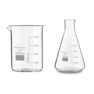 SBT Borosilicate 3.3 Glass 1000 ml Beaker and 500 ml Conical Flask with Graduation Marks
