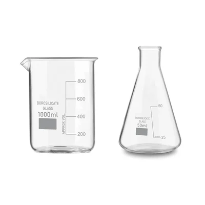 SBT Borosilicate 3.3 Glass 1000 ml Beaker and 50 ml Conical Flask with Graduation Marks