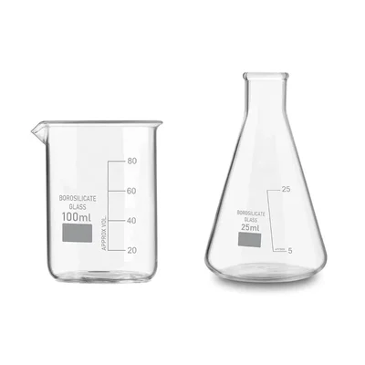 SBT Borosilicate 3.3 Glass 100 ml Beaker and 25 ml Conical Flask with Graduation Marks