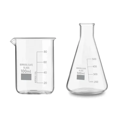 SBT Borosilicate 3.3 Glass 100 ml Beaker and 500 ml Conical Flask with Graduation Marks