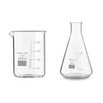 SBT 2pcs Borosilicate 3.3 Glass 250 ml Beaker and 25 ml Conical Flask with Graduation Marks