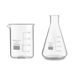 SBT 2pcs Borosilicate 3.3 Glass 250 ml Beaker and 500 ml Conical Flask with Graduation Marks