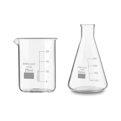 SBT Set of 2 Borosilicate 3.3 Glass 25ml Beaker and 250ml Conical Flask with Graduation Marks