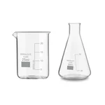 SBT Set of 2 Borosilicate 3.3 Glass 25ml Beaker and 50ml Conical Flask with Graduation Marks