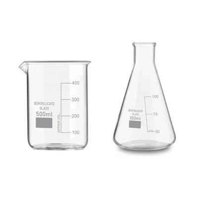 SBT Borosilicate 3.3 Glass 500 ml Beaker and 100 ml Conical Flask with Graduation Marks