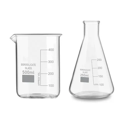 SBT Borosilicate 3.3 Glass 500 ml Beaker and 250 ml Conical Flask with Graduation Marks