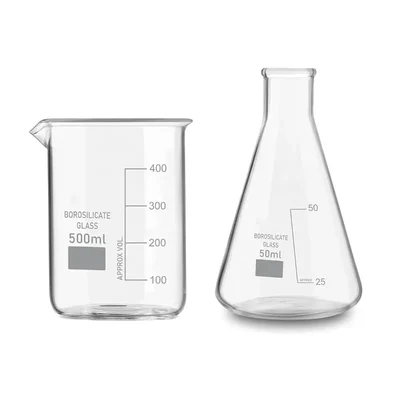 SBT Borosilicate 3.3 Glass 500 ml Beaker and 50 ml Conical Flask with Graduation Marks