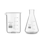 SBT Combo of Borosilicate 3.3 Glass 50 ml Beaker and 100 ml Conical Flask with Graduation Marks
