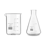 SBT Combo of Borosilicate 3.3 Glass 50 ml Beaker and 25 ml Conical Flask with Graduation Marks