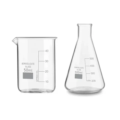 SBT Borosilicate 3.3 Glass 50 ml Beaker and 500 ml Conical Flask with Graduation Marks