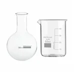 SBT Combo of Borosilicate 3.3 Glass Measuring Beaker 50ml & Round Bottom Boiling Flask 50ml for Laboratory