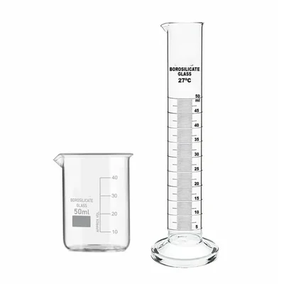 SBT Set of 2 Borosilicate 3.3 Glass Scientific Beaker 50ml & 50ml Cylinder of Round Base for Laboratory