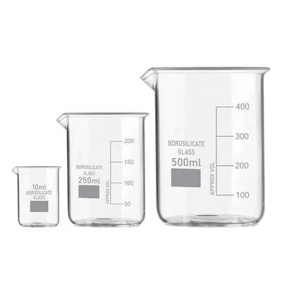 SBT Set of 3 Beaker 10ml, 250ml, 500ml with Graduation Marks, Borosilicate 3.3 Glass for Laboratory