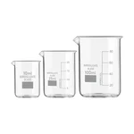 SBT Set of 3 Beaker 10ml, 25ml, 100ml with Graduation Marks, Borosilicate 3.3 Glass for Laboratory