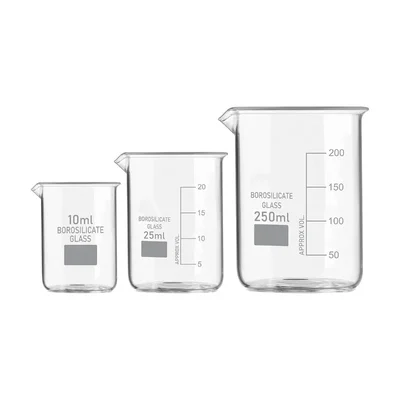 SBT Set of 3 Beaker 10ml, 25ml, 250ml with Graduation Marks, Borosilicate 3.3 Glass for Laboratory