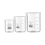 SBT Set of 3 Beaker 10ml, 25ml, 500ml with Graduation Marks, Borosilicate 3.3 Glass for Laboratory