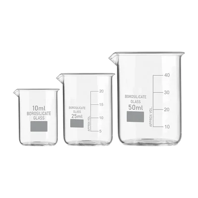 SBT Set of 3 Beaker 10ml, 25ml, 50ml with Graduation Marks, Borosilicate 3.3 Glass for Laboratory