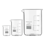 SBT Set of 3 Beaker 10ml, 50ml, 250ml with Graduation Marks, Borosilicate 3.3 Glass for Laboratory