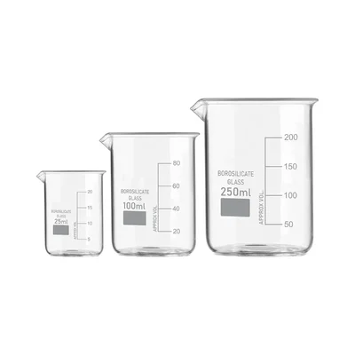SBT Set of 3 Beaker 25ml, 100ml, 250ml with Graduation Marks, Borosilicate 3.3 Glass for Laboratory