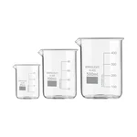 SBT Set of 3 Beaker 25ml, 100ml, 500ml with Graduation Marks, Borosilicate 3.3 Glass for Laboratory