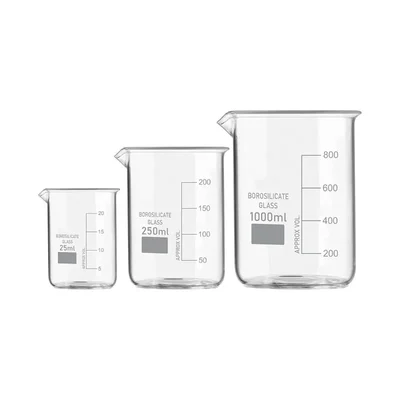 SBT Set of 3 Beaker 25ml, 250ml, 1000ml with Graduation Marks, Borosilicate 3.3 Glass for Laboratory