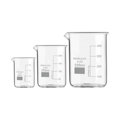 SBT Set of 3 Beaker 25ml, 250ml, 500ml with Graduation Marks, Borosilicate 3.3 Glass for Laboratory