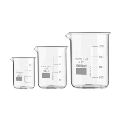 SBT Set of 3 Beaker 25ml, 50ml, 1000ml with Graduation Marks, Borosilicate 3.3 Glass for Laboratory