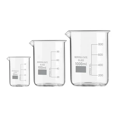 SBT Set of 3 Beaker 50ml, 100ml, 1000ml with Graduation Marks, Borosilicate 3.3 Glass for Laboratory