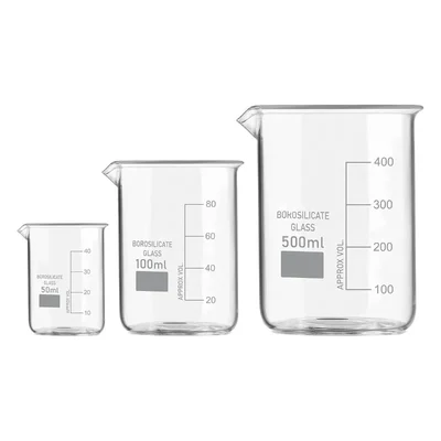 SBT Set of 3 Beaker 50ml, 100ml, 500ml with Graduation Marks, Borosilicate 3.3 Glass for Laboratory